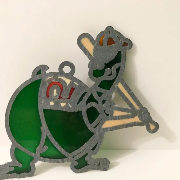 Vtg Dinosaur  Playing Baseball Suncatcher Small Window Hanging - Picture 7 of 12